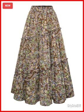 Tiered Chiffon Maxi Skirt with Pockets Patchwork Renaissance Boho